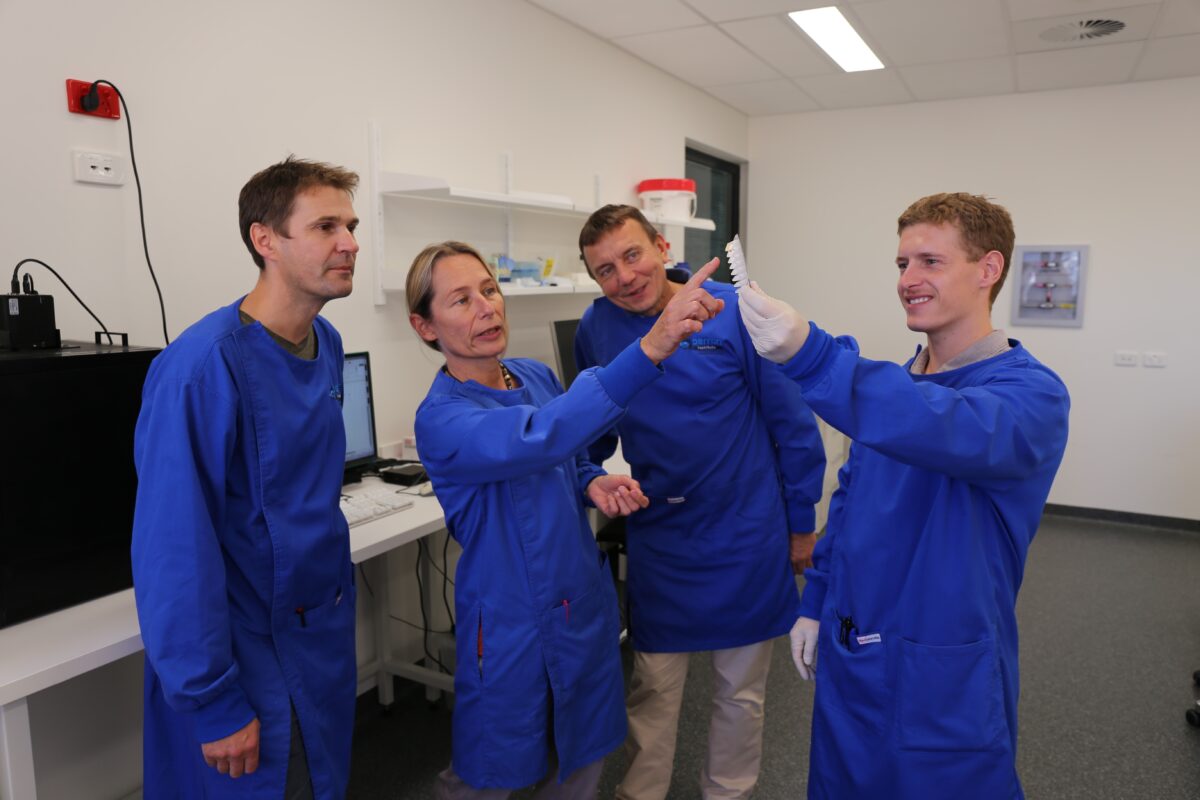 Robert Dewhurst, Tatjana Heinrich, Professor Sulev Koks, Jack Rudrum in the Perron Institute lab