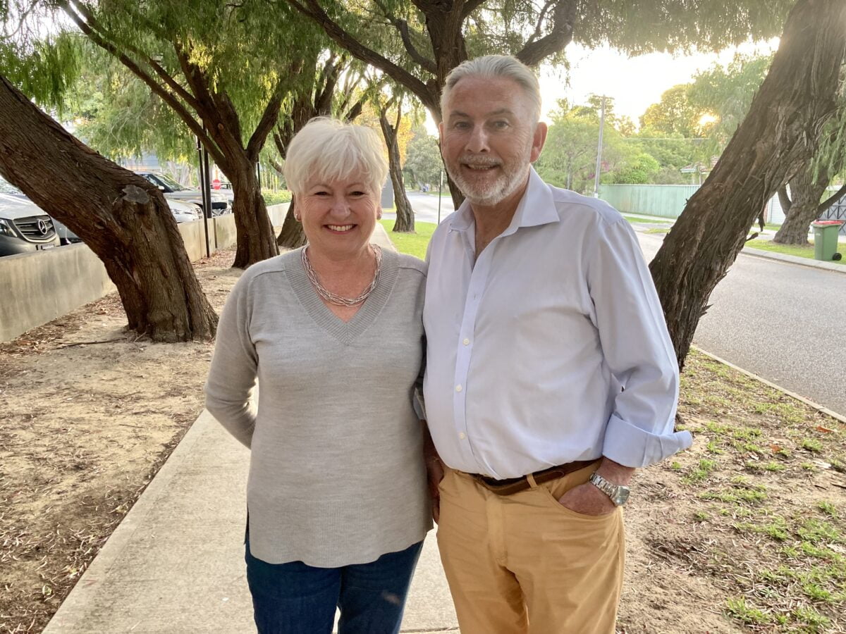 Isabel and Phil Orchard outside the Perron Institute