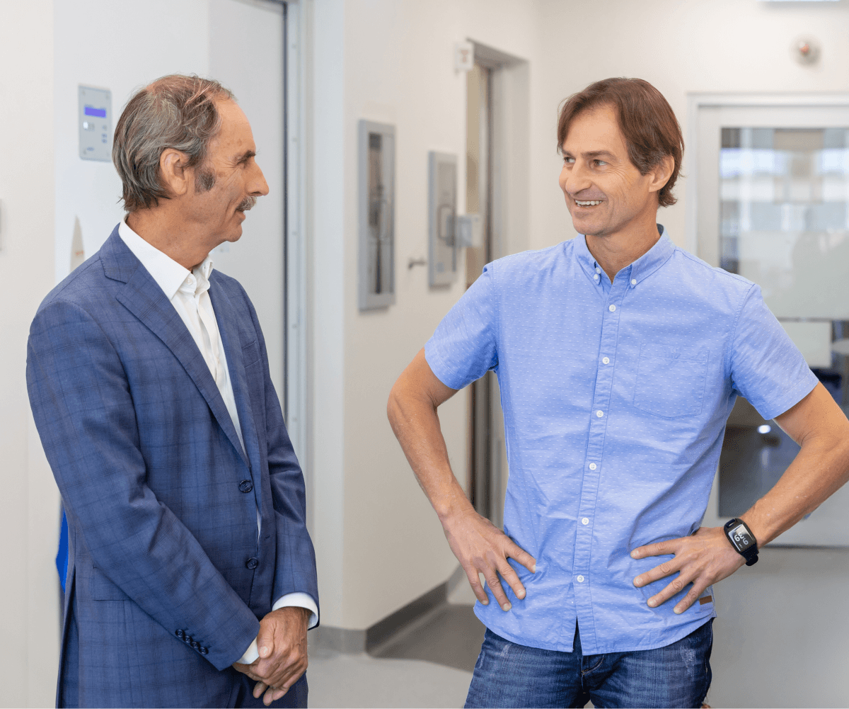 C Prof Neville Knuckey and Prof Bruno Meloni in the Perron Institute lab