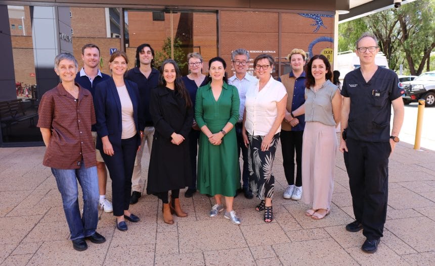 Prof Rodger Prof Hood and some of the PGx team outside Perron Institute