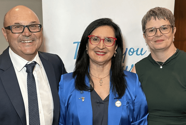 L-R Guy Marchesani Prof Samar Aoun AM and Maeve Egan MNDAWA life membership